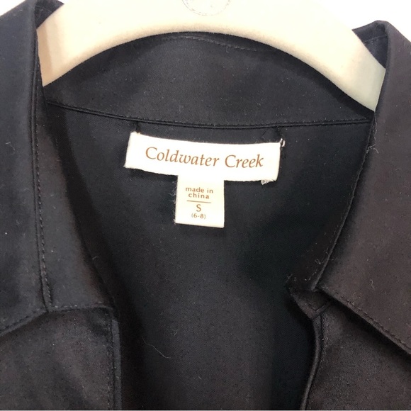 ColdWater Creek Women’s Blouse Classic Black Fitted Shirt Tail Hem French Cuff - Picture 5 of 8
